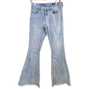 Grace Jeans Flare Bell Bottom 26 Paisley Pocket Raw Hem Easy Fit